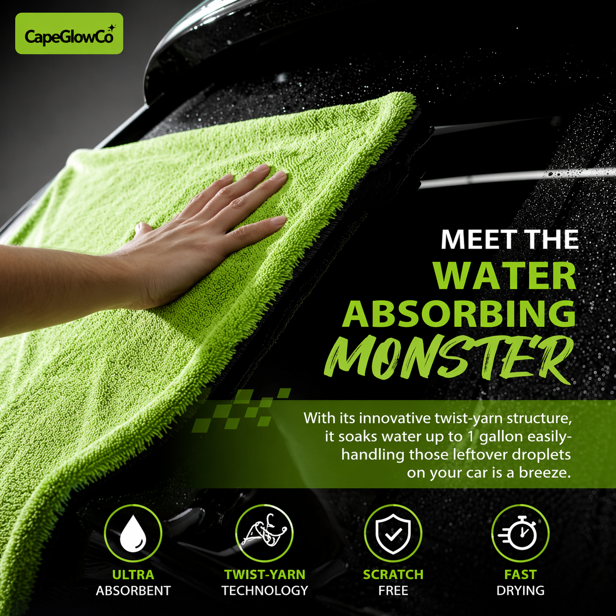 CapeGlowCo 1400GSM Ultra Absorbent Car Drying Towel