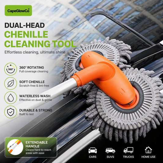 CapeGlowCo Extendable Dual-Head Chenille Car Cleaning Mop